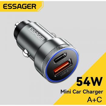 Cargador de Coche USB Essager 54W 5A Carga Rápida QC 3.0 PD 3.0 SCP AFC Tipo C para iPhone Huawei Samsung Xiaomi