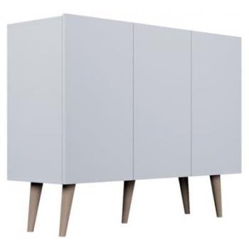 Cómoda Toronto 3 puertas estratificada blanca con cerraduras y patas de haya maciza