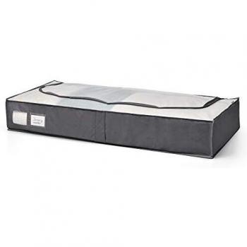 Rayen - Caja de almacenaje de ropa y mantas de cama. Bolsa de tela para ropa con cremallera, rejilla transpirable, plegable y resistente. 45 x 103 x 16 cm. Gris Oscuro/Translúcido