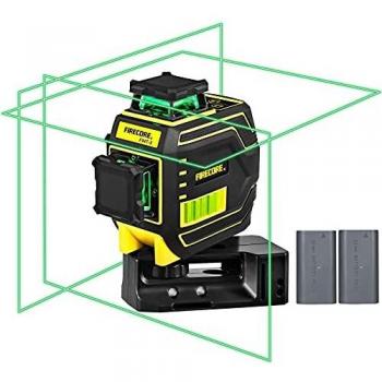 Firecore Nivel laser verde 3D,3X360 °nivel laser Autonivelante anti-vibración,25m,Autonivelación y Hasta 50m en Modo de Pulso,con 2 batería de iones de litio recargable,Base Magnética