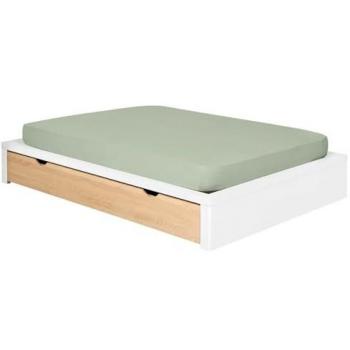 Cama infantil con cajón de madera maciza blanca y natural 120x200 cm