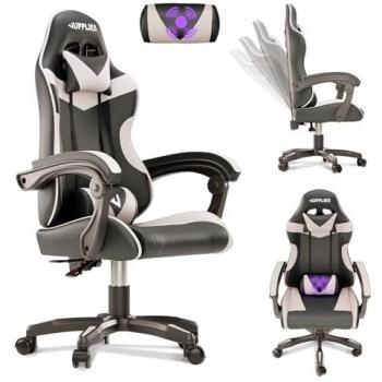 Silla Gaming Profesional Ergonómica con Masajeador, Reposapiés, Altura Regulable y Respaldo Abatible