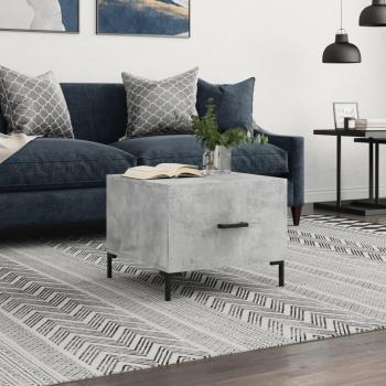 Mesa de centro de salón en hormigón gris y madera multicapa, dimensiones 50x50x40 cm