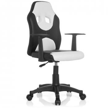 Silla de oficina giratoria para niños KID GAME AL, negro/blanco, con reposabrazos y tapizado en cuero sintético, ergonómica