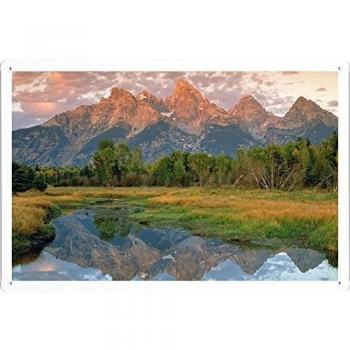 Metal cartel Cartel de chapa Hojalata sesión Mountains Wood Bottom Lake Reflection 42489 Retro Vintage Pared Decoración by hamgaacaan