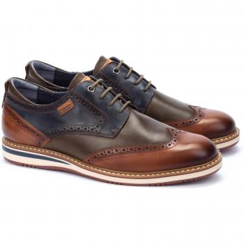 Pikolinos Avila Men's Brogue Shoes - Calfskin Leather with Cushioned Removable Insole - Brandy Color