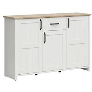 Aparador 3 puertas y 1 cajón estratificado blanco y madera Aksel