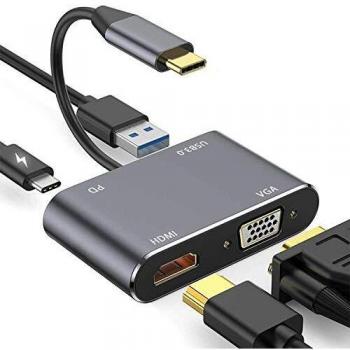USB C a HDMI y VGA, hub tipo C a VGA HDMI 4K, 1080P VGA, USB 3.0, USB C PD