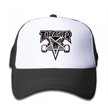 Youth Children Men's Women Custom Skateboard Thrasher Magazine 7 Unisex Half Mesh Adjustable Baseball Cap Hat Snapback Black