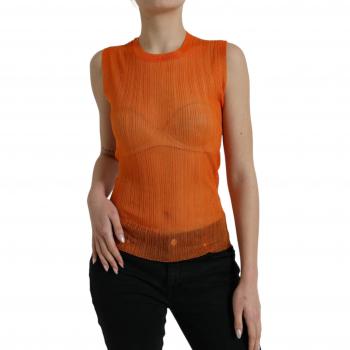 Dolce & Gabbana Orange See Through Crew Neck Blouse Tank Top - IT44|L, Sleeveless Tops, female, Orange, Size: M