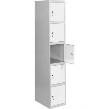 Taquilla Metálica SimonRack de Vestuario, 5 Puertas, Incluye Llave, Dimensiones: 1800x400x500 mm, Color Gris/Blanco