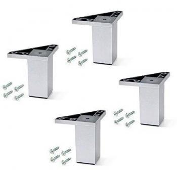 EMUCA - Pies para Muebles de plástico Gris Metalizado, Patas para Mueble, Lote de 4 pies de Altura 80mm con Tornillos de Montaje