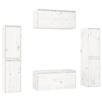 Mueble TV multimedia estantería para televisión buffet comedor salón dormitorio 6 piezas madera maciza de pino blanco