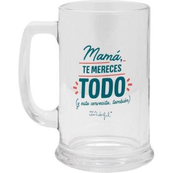 Jarra de Cerveza Mr. Wonderful con Mensaje para Mamá - Mamá, te Mereces Todo (y Esta Cervecita También) - Regalo Original 7x7x13 cm