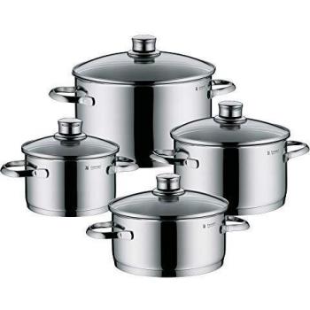 WMF 725046380 Zafiro - Juego de 4 piezas Zafiro reborde Tapa de cristal Cromargan® Acero inoxidable pulido Inducción apto para lavavajillas, acero inoxidable, Silver, 52,5 x 29 x 25,5 cm, 4 unidades