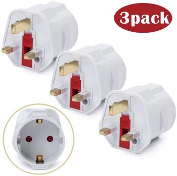 iVoler [3-Unidades] Adaptadores de Viaje Compactos para Inglaterra - Enchufe de Viaje Plug Shuko EU a UK GB Inglaterra - 2 Patas Europa hacia 3 Patas RU - Blanco