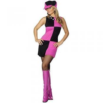 Smiffys-30194L Disfraz Swinging de la época de los 60, con Vestido y Gorra, Color Rosa y Negro, L-EU Tamaño 44-46