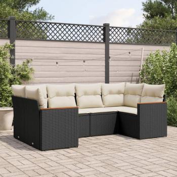 6-Piece Black Poly Rattan Garden Sofa Set with Cushions