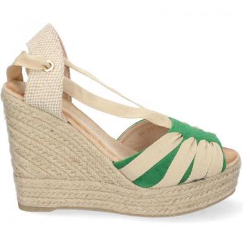 PuntoSalao Sandalia cuña alta en yute lazos para mujer color verde 1A-1561, sandalias de cuña, cómodas, transpirables, ideales para el verano