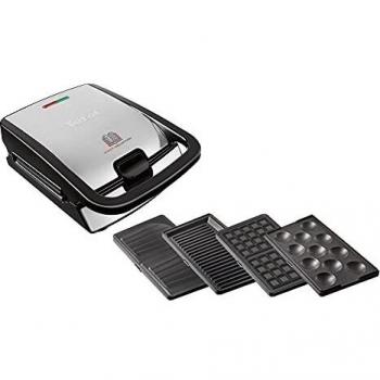 Tefal Snack Collection SW854D - 4-in-1 Contact Grill and Sandwich Maker with Non-Stick Plates, 700W, Stainless Steel