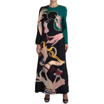 Dolce & Gabbana Multicolor Long Sleeves A-line Maxi Dress, Elegant Multicolor Wool A-Line Dress - IT48 | XL, Sizes: XL