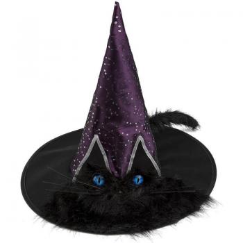 Sombrero de Bruja con Ojos y Cola de Gato