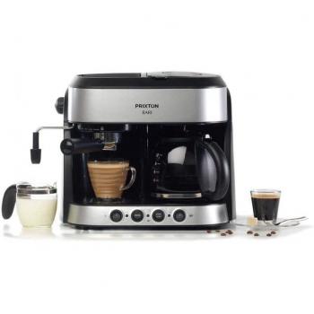 PRIXTON Bari Cafetera 3 en 1 Espresso, Americano y Cappuccino, Doble Salida, 15 Bar de Presión, Potencia 1850W, Sistema Italiano y Americano de G