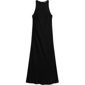 Vestido Midi Sin Mangas de Satén Negro para Mujer Superdry