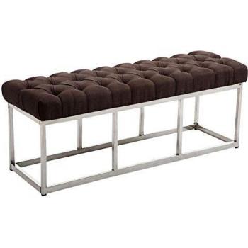 Banco con patas de metal y asiento en tela marrón CLP - Taburete Pie de Cama Amun en Tela Marrón 120 cm