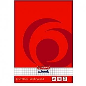 Bloc de notas A5 Herlitz X-Book, 50 hojas, cuadriculado, sin perforar