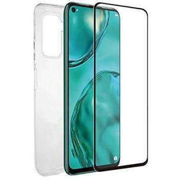 muvit for change Pack Huawei P40 Lite 5G Funda Cristal Soft + Protector de Pantalla Vidrio Templado Plano Marco Negro
