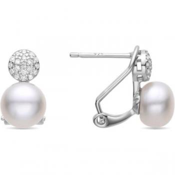 Pendientes de Plata de Ley 925 con Perla Blanca acabados en rodio - Luxenter Naral