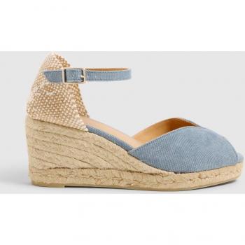 Alpargatas Bianca de Castañer en algodón orgánico con cuña azul y lazada - Modelo BIANCA/6/002