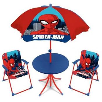 Set de Camping Marvel Spiderman 4 Unidades con Mesa (50x50x48cm), 2 Sillas (38x32x53cm) y Sombrilla (diámetro 110cm)