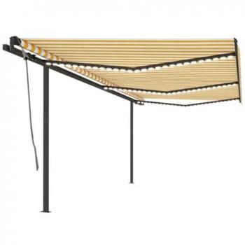 Toldo automático LED sensor de viento amarillo y blanco 6x3,5 m