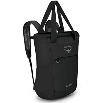 Mochila Osprey Daylite Tote Pack 20L negra, capacidad de 20 litros, diseño versátil para uso diario y actividades al aire libre, fabricada con materiales duraderos y resistentes al agua, incluye correas ajustables para