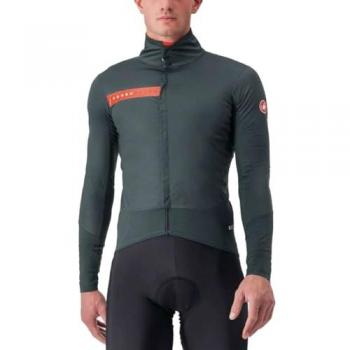 Chaqueta Castelli Beta RoS Larga Verde Pino Naranja XL con Protección contra Viento y Agua