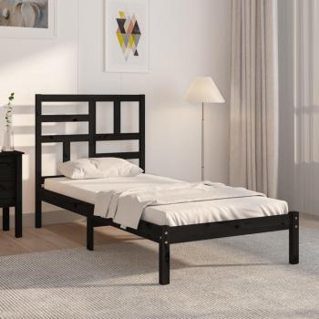 Estructura de cama de madera maciza negra 100x200 cm