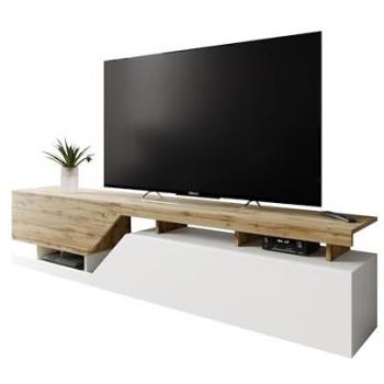 Mueble TV Comfivo AC104 Blanco y Wotan Roble, 200 x 47 x 35 cm con apertura sin tiradores y sistema de gas