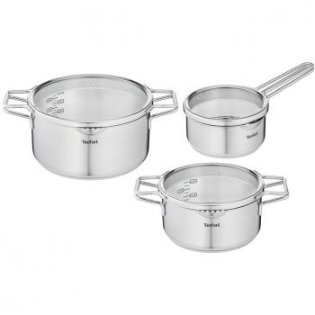 Tefal Nordica Batería de Cocina 6 Piezas - Acero Inoxidable, Inducción, Diseño Nórdico, Incluye Cacerola Ø 16 cm y Ollas Ø 20/24 cm con