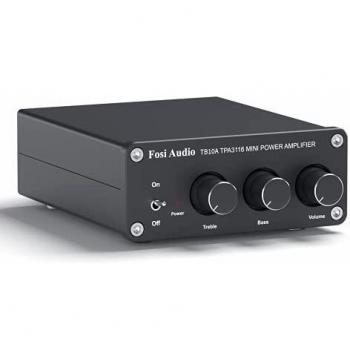 Amplificador de Audio Estéreo de 2 Canales, Mini Hi-Fi Clase D Amperio Integrado 2.0CH para los Altavoces del Hogar 100W x 2, con Control de Bajos y Agudos TPA3116 - Fosi Audio TB10A