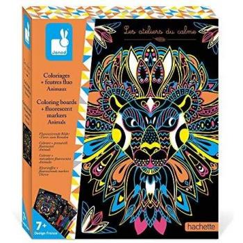 Janod - Estuche Colorear Mandas y Rotuladores Fluorescentes Animales - Les Ateliers Du Calme - Kit Infantil de Manualidades Creativas - Motricidad Fina y Creatividad - Desde 7 Años, J07949