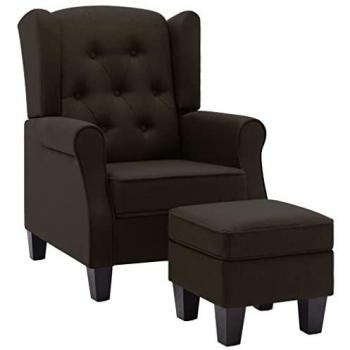 Sillón con reposapiés de tela marrón oscuro