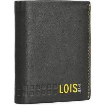 Cartera de piel para hombre Lois Jeans 205520 con compartimento RFID y monedero color negro-amarillo