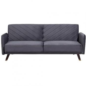 Sofá cama 3 plazas de terciopelo gris con madera oscura reclinable Senja