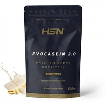 Caseína Micelar HSN Evocasein 2.0 Sabor Chocolate Blanco Cacahuete 500 g | Proteína de Digestión Lenta, No-GMO, Vegetariana y Sin Gluten