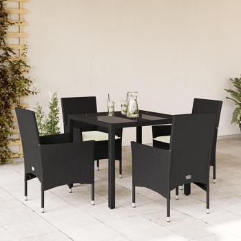 Set de almuerzo de jardín con almohadas 5 Pcs Polyrattan y vidrio negro