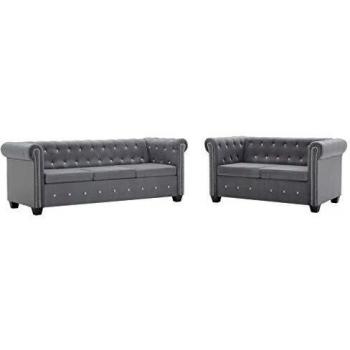 vidaXL Set de Sofás Chesterfield 2 Piezas Terciopelo Gris Asiento Sillón Silla