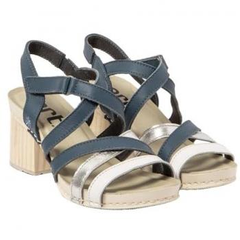 Sandalias de Piel para Mujer Art 1877 I Wish, Tacón de 6.5 cm, Velcro, Casual, Color Multi Vaquero