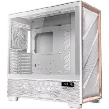 Caja de PC Antec Flux Pro Full Tower E-ATX/ATX/micro-ATX/ITX con panel lateral transparente y detalles en madera, 6 ventiladores preinstalados, color blanco
